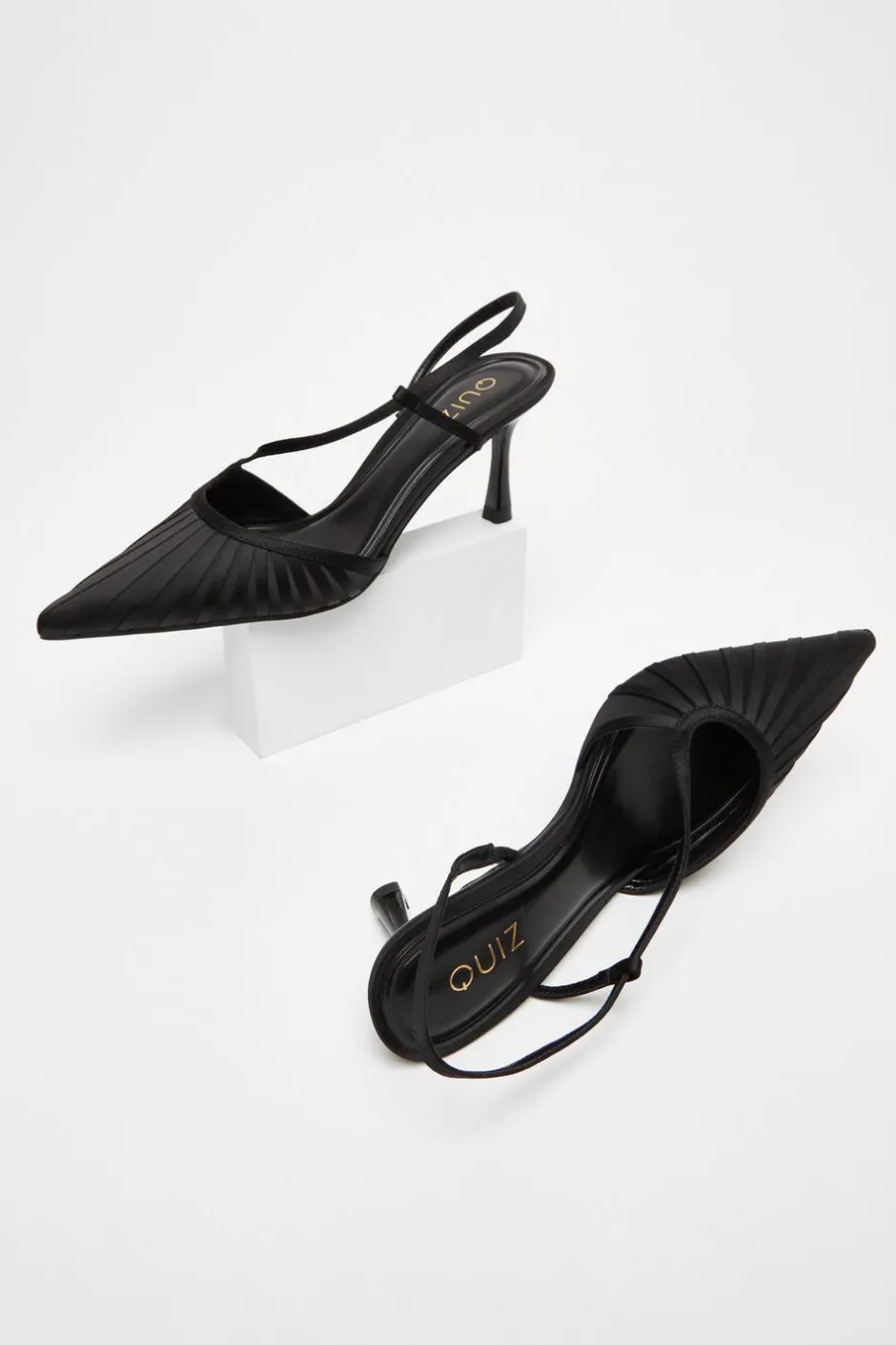 Quiz Satin Asymmetric Court Heels Black Outlet