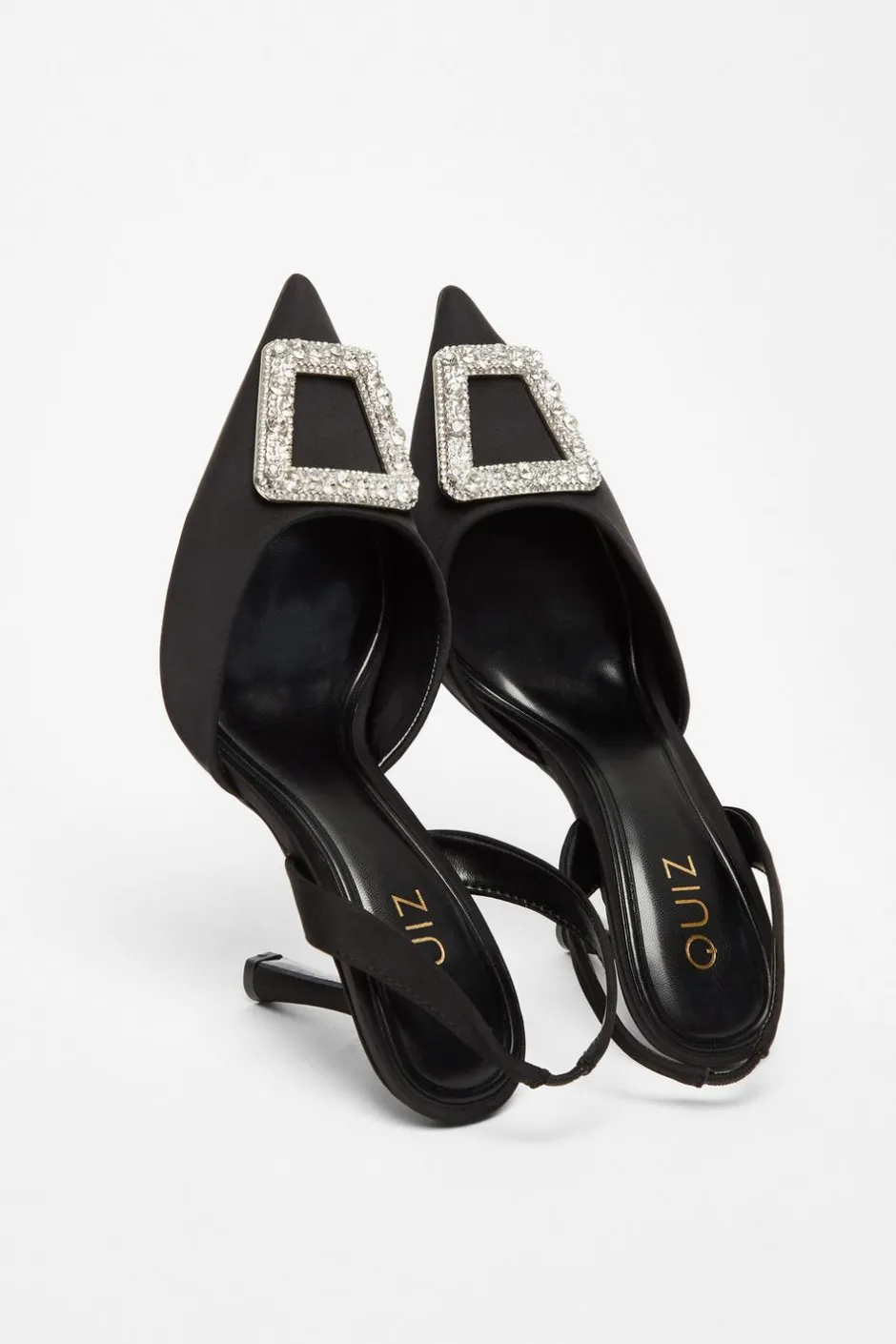 Quiz Satin Brooch Court Heels Black Sale