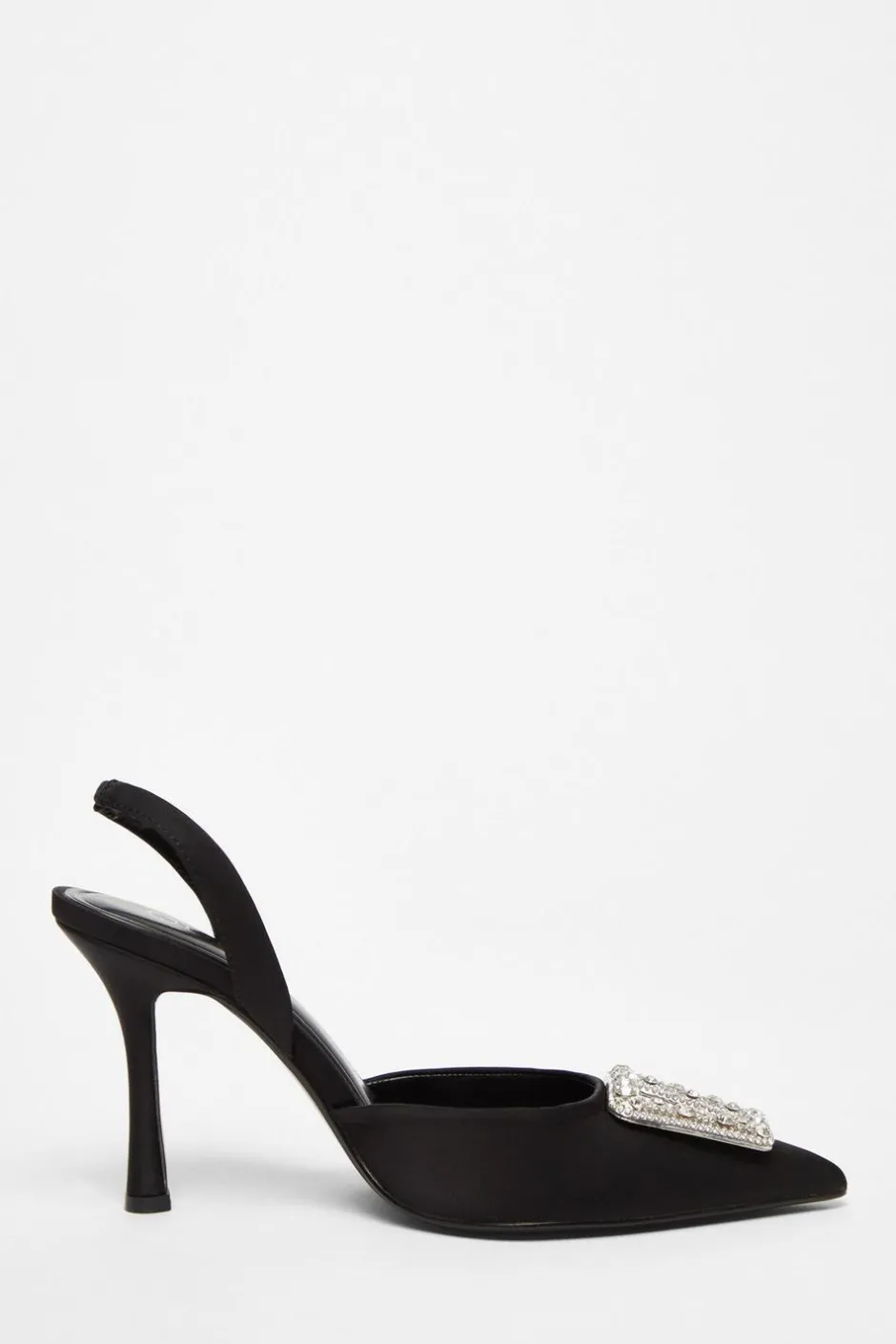 Quiz Satin Brooch Court Heels Black Sale