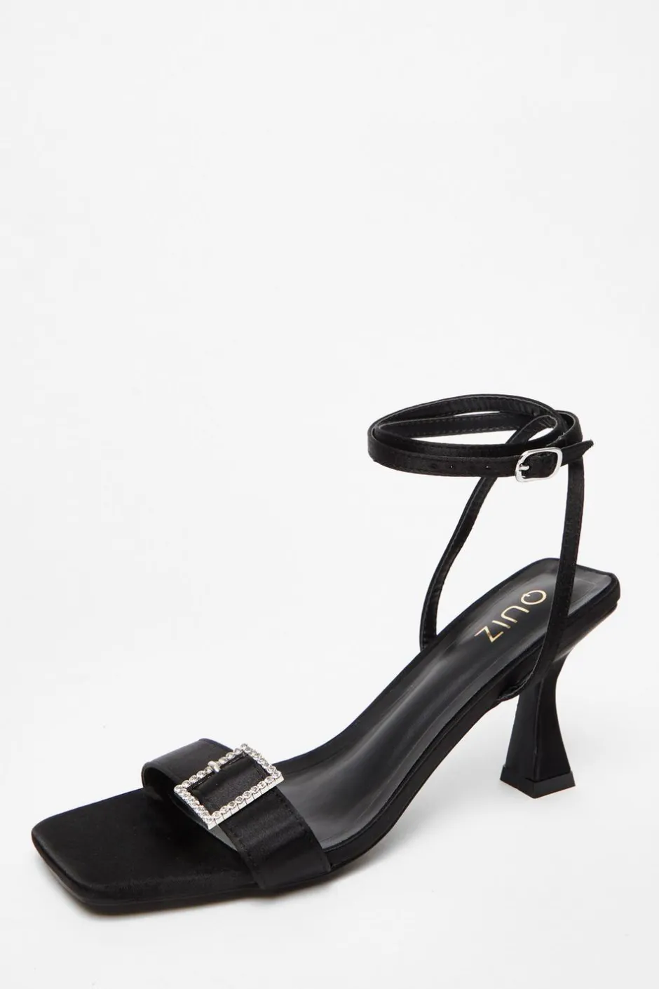 Quiz Black Satin Buckle Heels Outlet