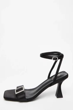 Quiz Black Satin Buckle Heels Outlet