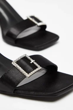 Quiz Black Satin Buckle Heels Outlet