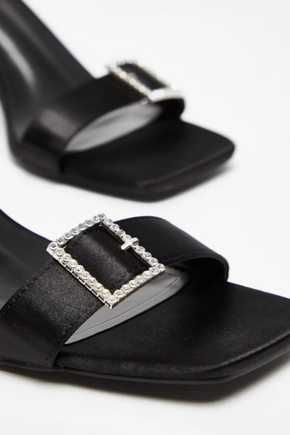 Quiz Black Satin Buckle Heels Outlet