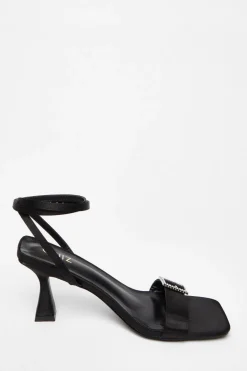 Quiz Black Satin Buckle Heels Outlet