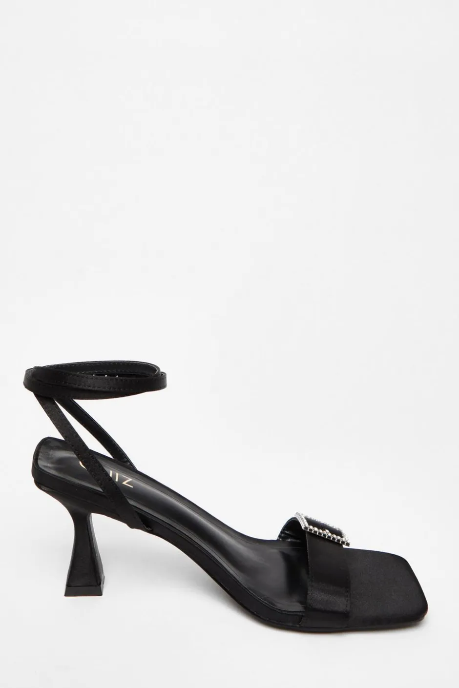 Quiz Black Satin Buckle Heels Outlet