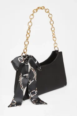 Quiz Satin Chain Shoulder Bag Black