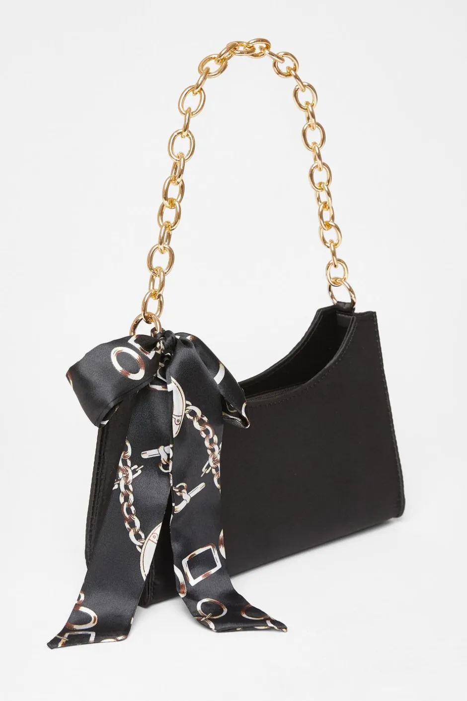 Quiz Satin Chain Shoulder Bag Black