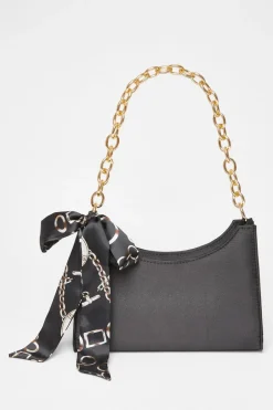 Quiz Satin Chain Shoulder Bag Black