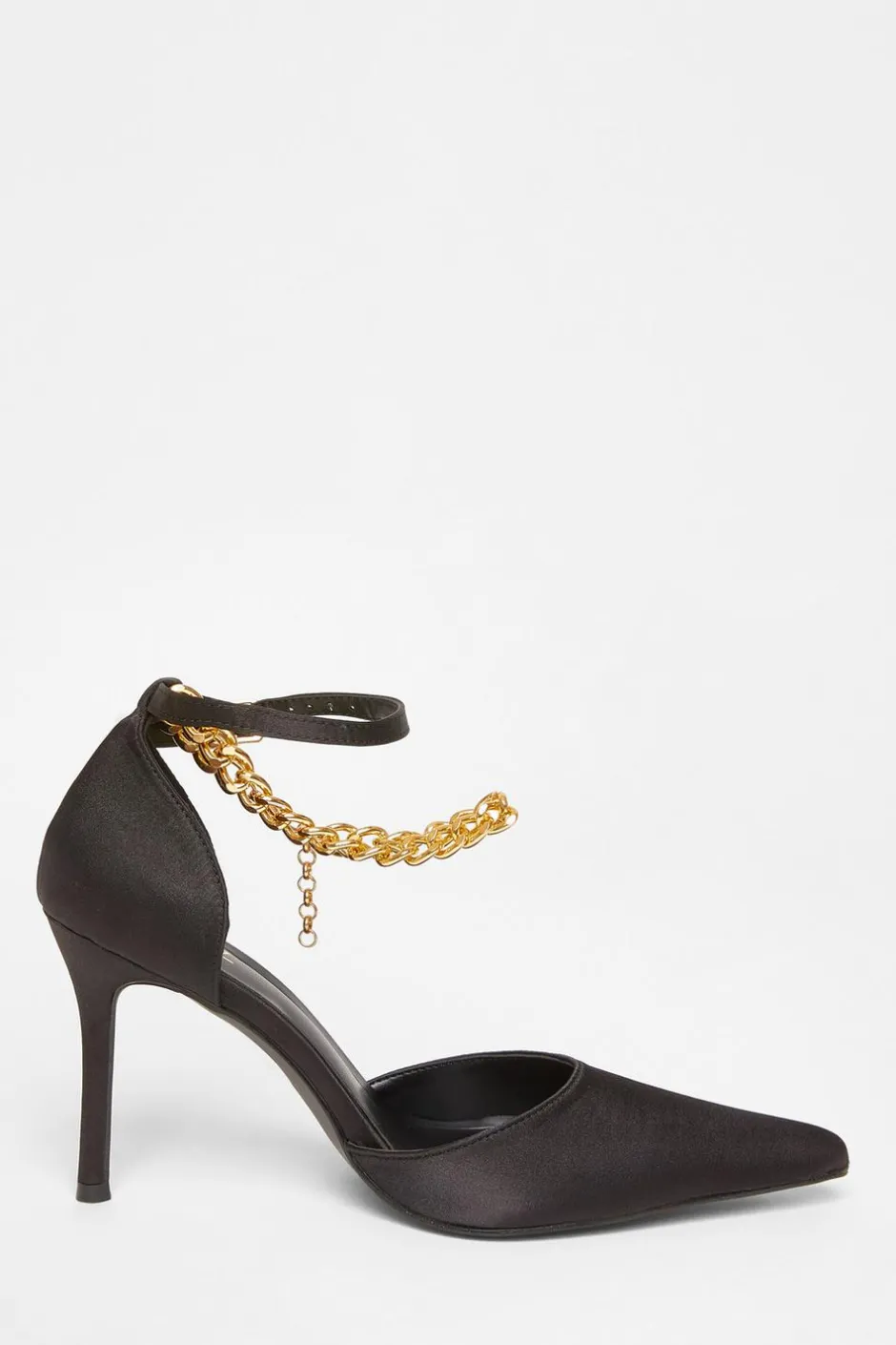 Quiz Black Satin Chain Strap Court Heels Discount