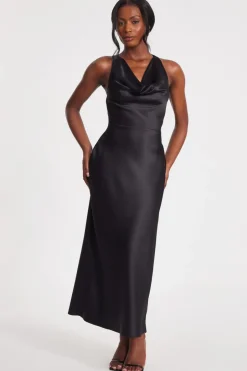 Quiz Black Satin Cowl Neck Midaxi Dress Clearance