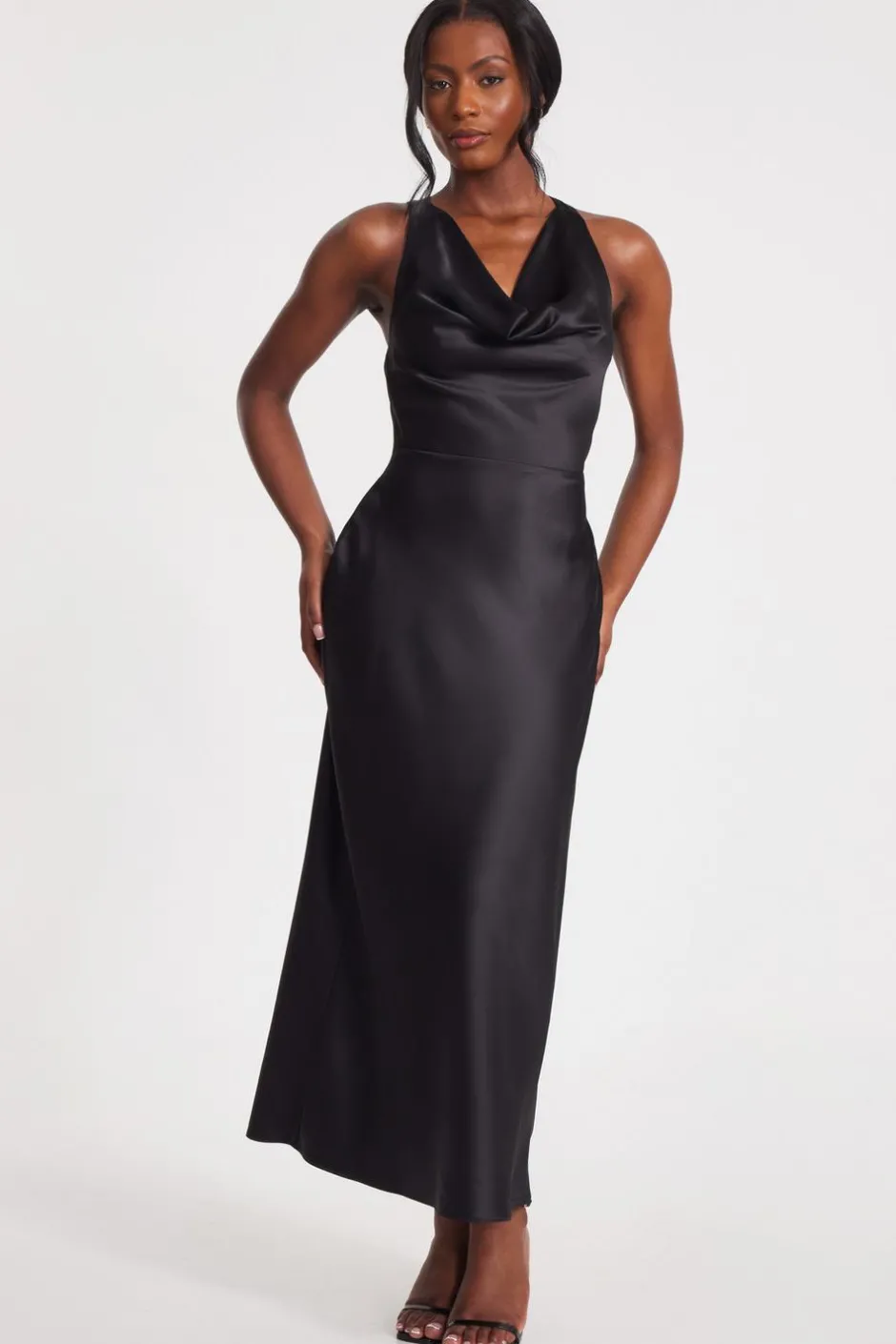 Quiz Black Satin Cowl Neck Midaxi Dress Clearance