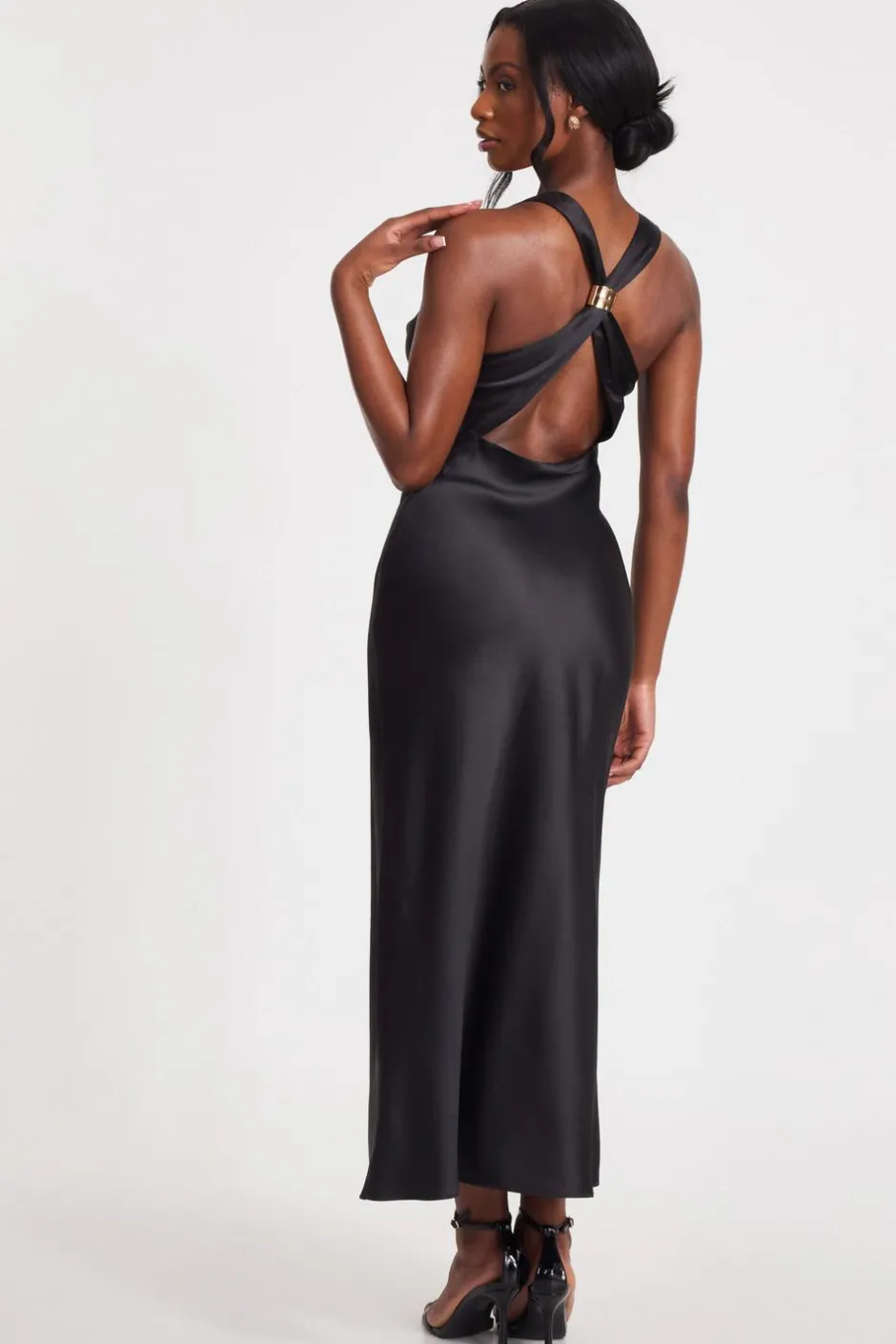 Quiz Black Satin Cowl Neck Midaxi Dress Clearance
