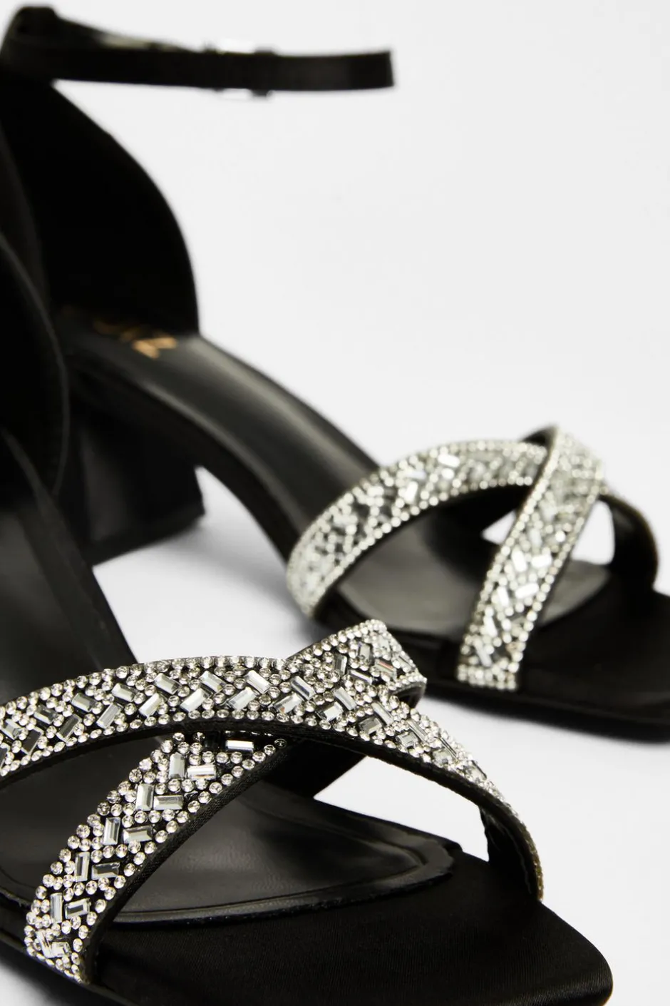 Quiz Satin Diamante Block Heels Black Discount