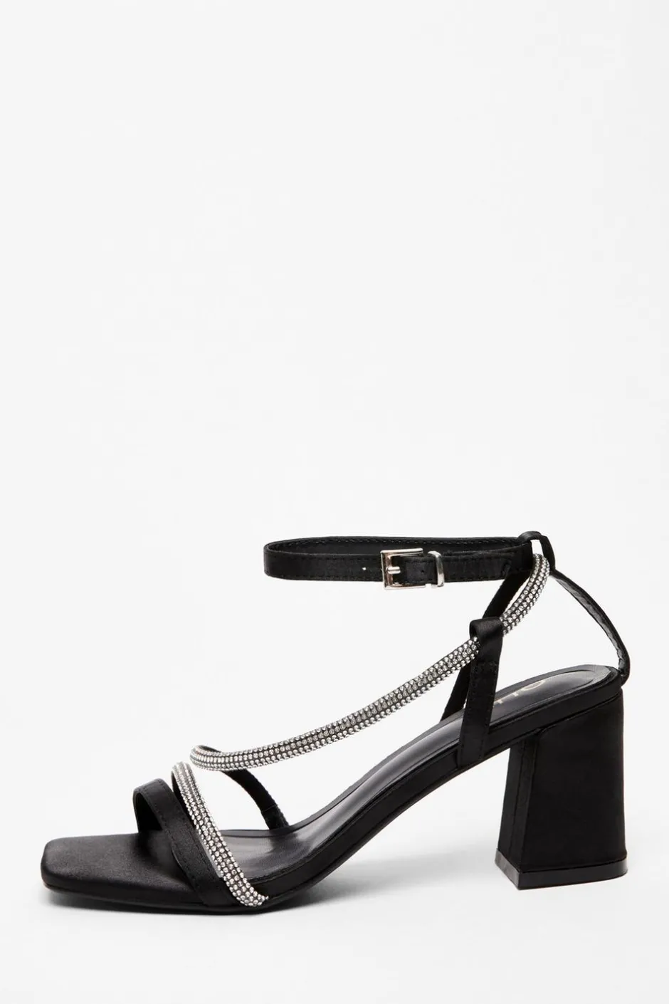 Quiz Black Satin Diamante Heeled Sandal New