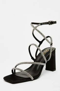 Quiz Black Satin Diamante Strappy Heels Sale