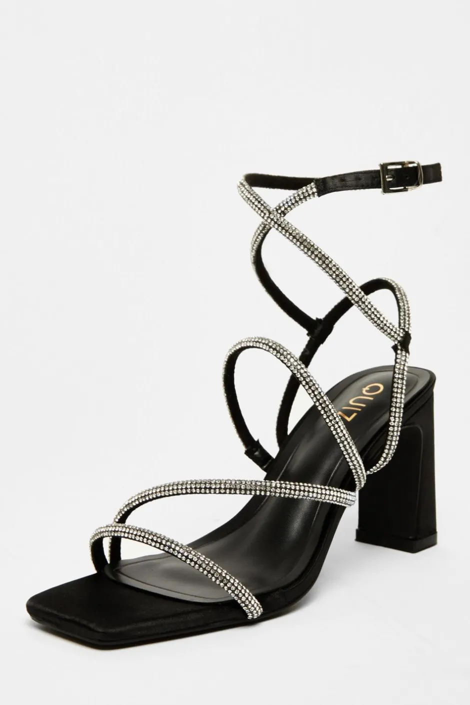 Quiz Black Satin Diamante Strappy Heels Sale