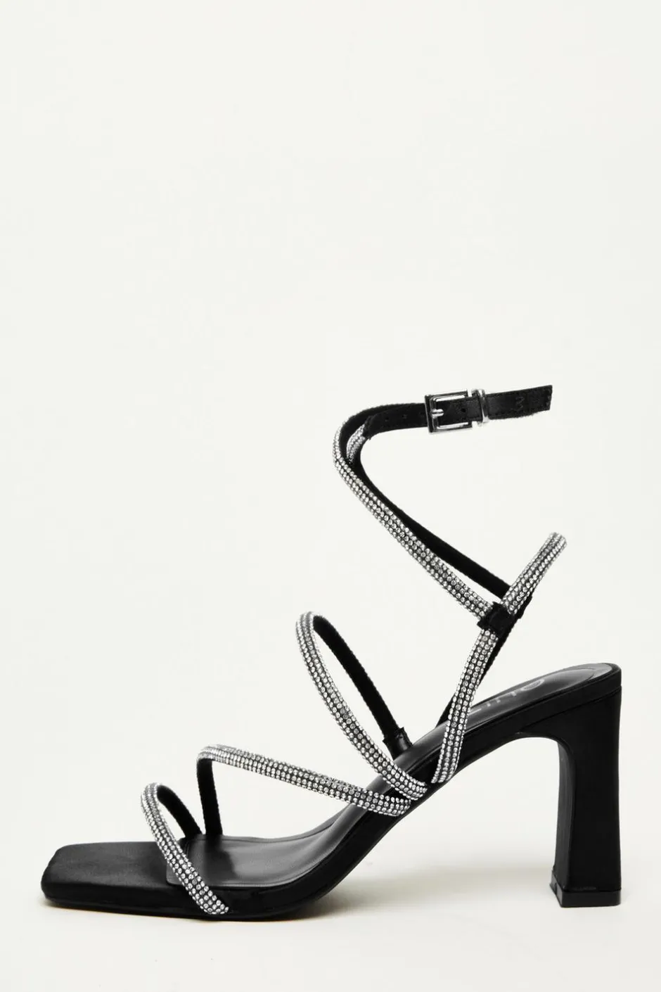 Quiz Black Satin Diamante Strappy Heels Sale