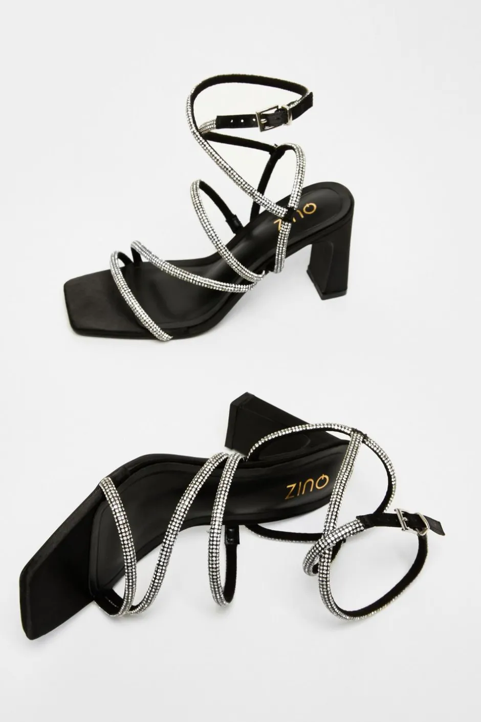 Quiz Black Satin Diamante Strappy Heels Sale