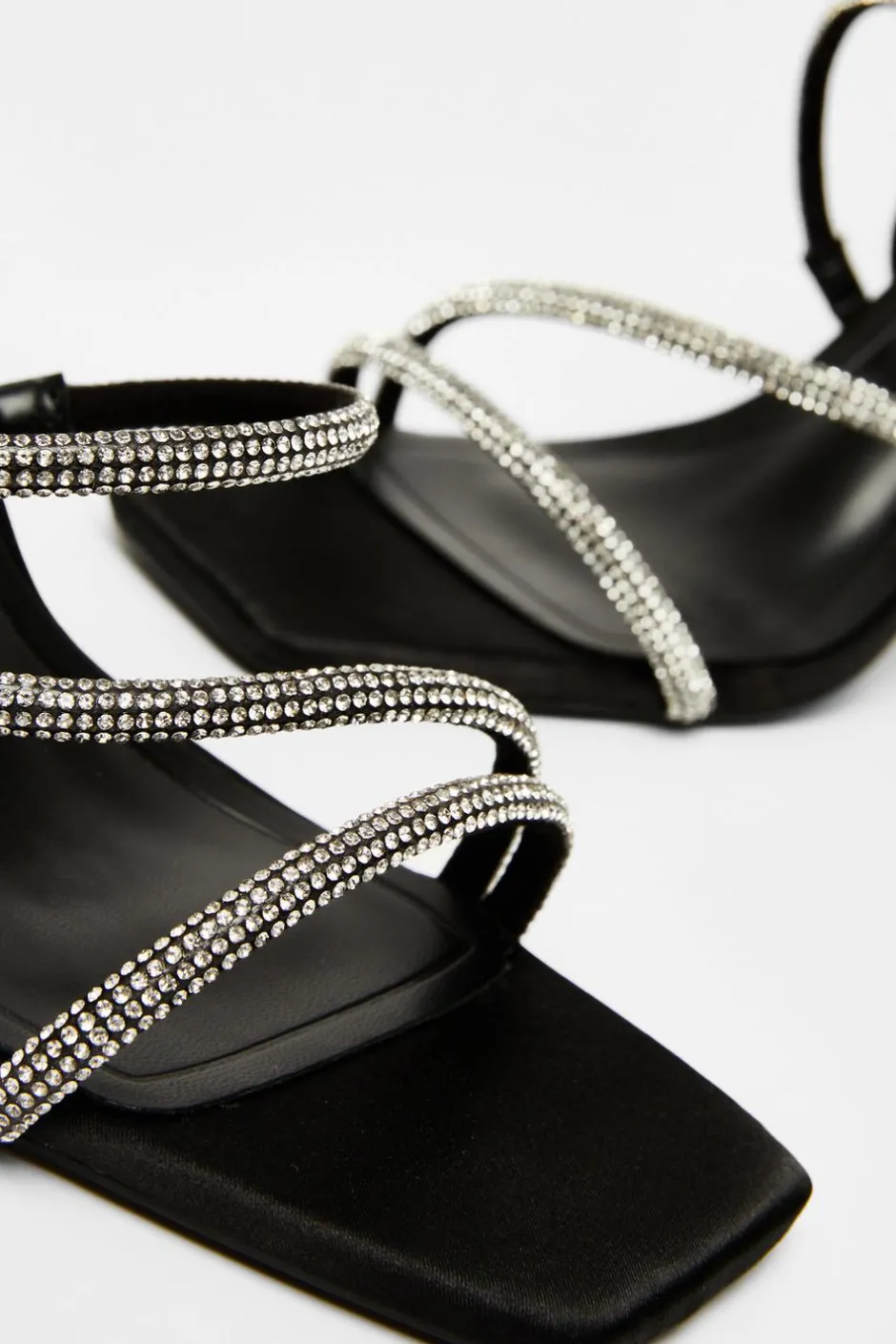 Quiz Black Satin Diamante Strappy Heels Sale