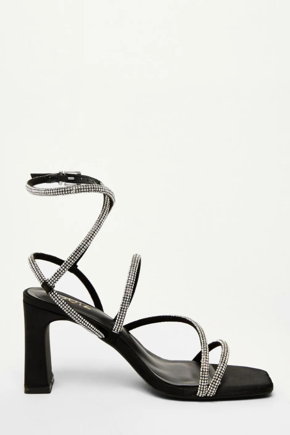 Quiz Black Satin Diamante Strappy Heels Sale