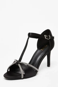 Quiz Black Satin Diamante T-Bar Heels Discount