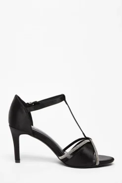 Quiz Black Satin Diamante T-Bar Heels Discount