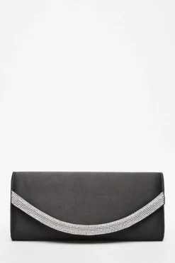 Quiz Black Satin Embellished Clutch Bag Clearance
