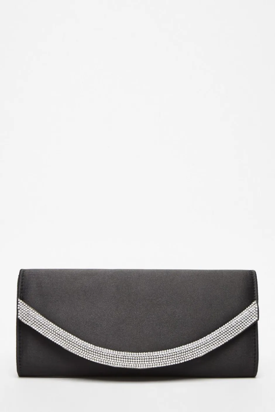 Quiz Black Satin Embellished Clutch Bag Clearance