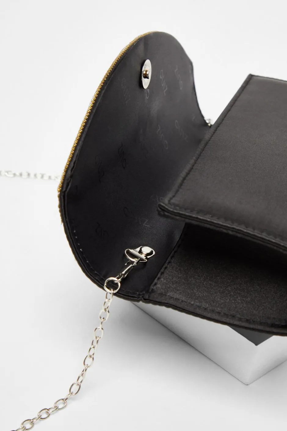 Quiz Black Satin Embellished Clutch Bag Clearance