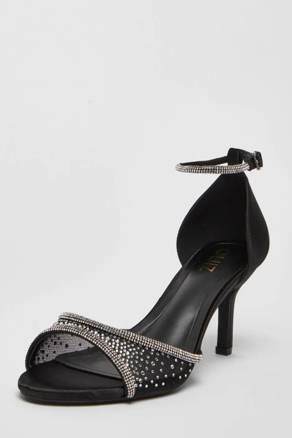 Quiz Black Satin Embellished Heels Sale
