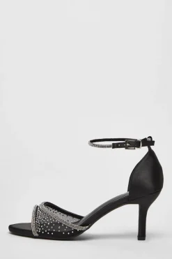 Quiz Black Satin Embellished Heels Sale