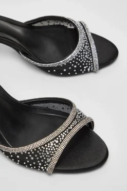 Quiz Black Satin Embellished Heels Sale