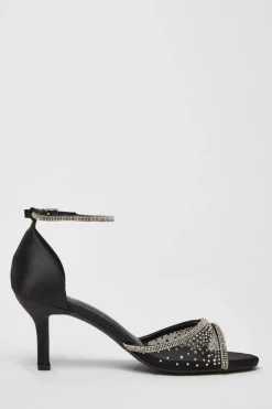 Quiz Black Satin Embellished Heels Sale