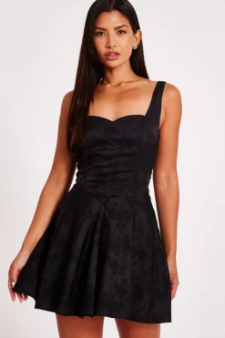 Quiz Satin Jacquard Mini Dress Black Clearance