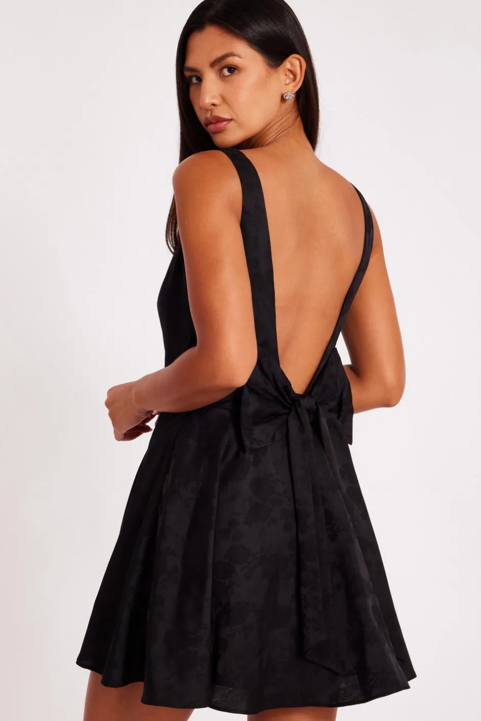 Quiz Satin Jacquard Mini Dress Black Clearance