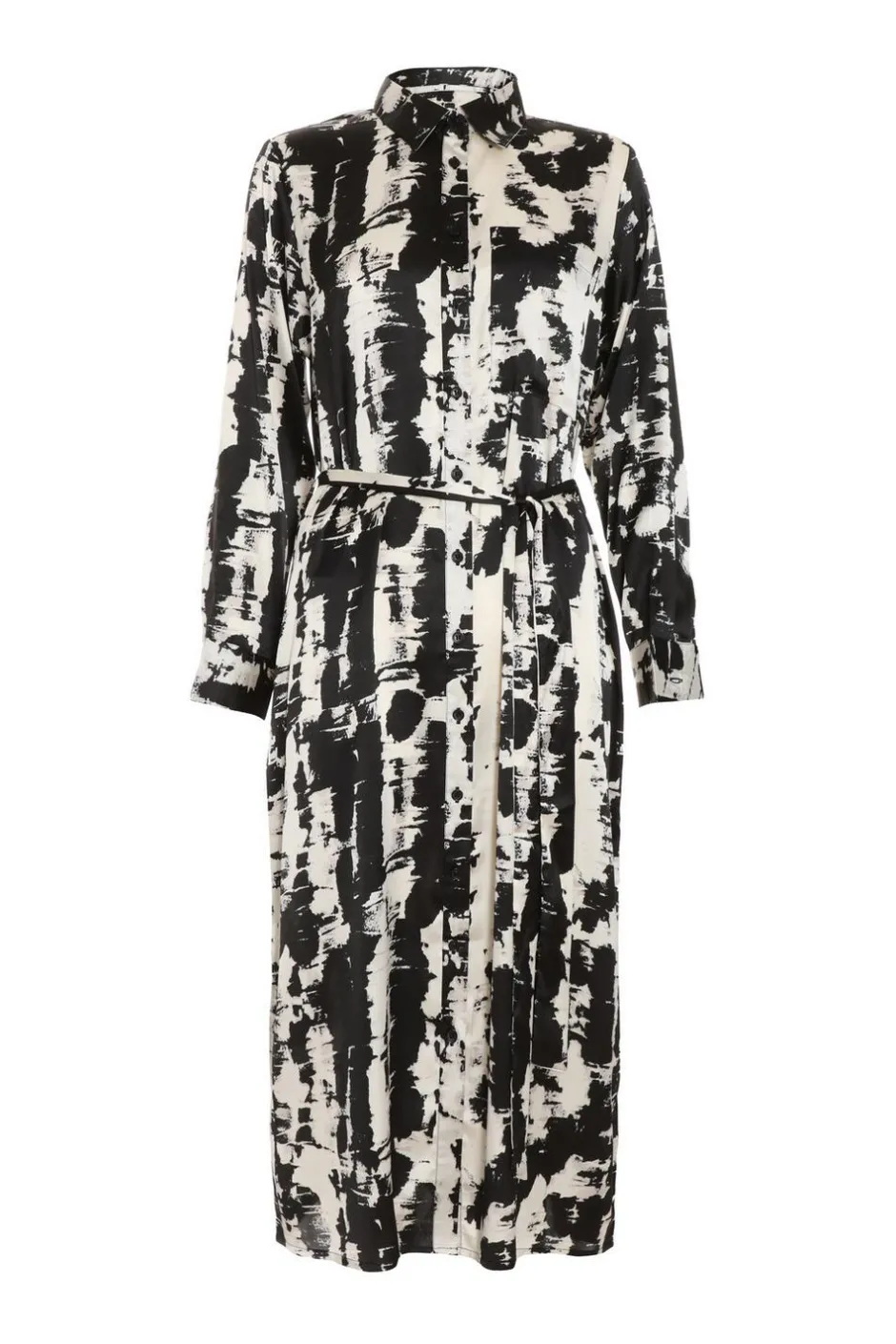 Quiz Black Satin Marble Print Shirt Dress Clearance