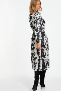 Quiz Black Satin Marble Print Shirt Dress Clearance