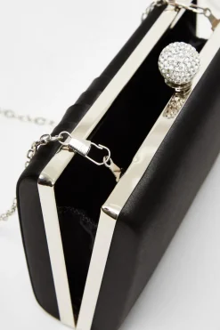 Quiz Black Satin Pleated Clutch Bag New