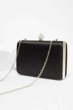 Quiz Black Satin Pleated Clutch Bag New