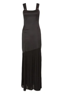 Quiz Satin Pleated Maxi Dress Black New