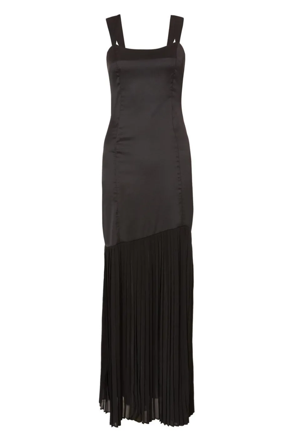 Quiz Satin Pleated Maxi Dress Black New