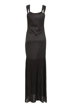 Quiz Satin Pleated Maxi Dress Black New