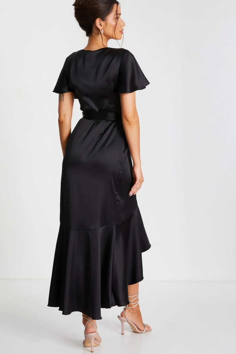 Quiz Black Satin Wrap Midaxi Dress Outlet