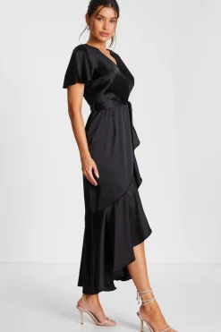 Quiz Black Satin Wrap Midaxi Dress Outlet