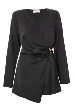 Quiz Black Satin Wrap Playsuit Sale