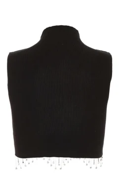 Quiz Black Scalloped Embellished Sleeveless Top New