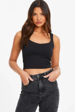 Quiz Scoop Neck Crop Top Black Discount