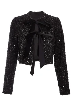 Quiz Black Sequin Boucle Cropped Jacket Sale