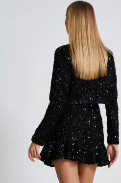 Quiz Black Sequin Boucle Cropped Jacket Sale