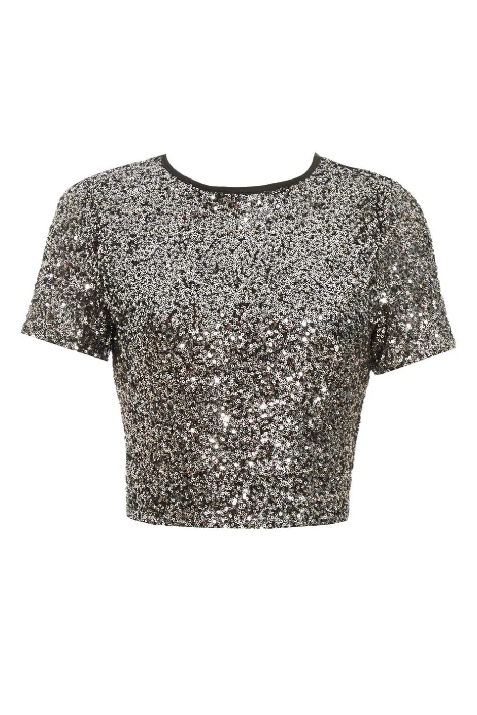 Quiz Black Sequin Crop Top Clearance